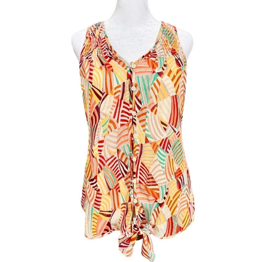 Banana Republic Factory Sleeveless Colorful Print Lined Tie Front Blouse. XS.